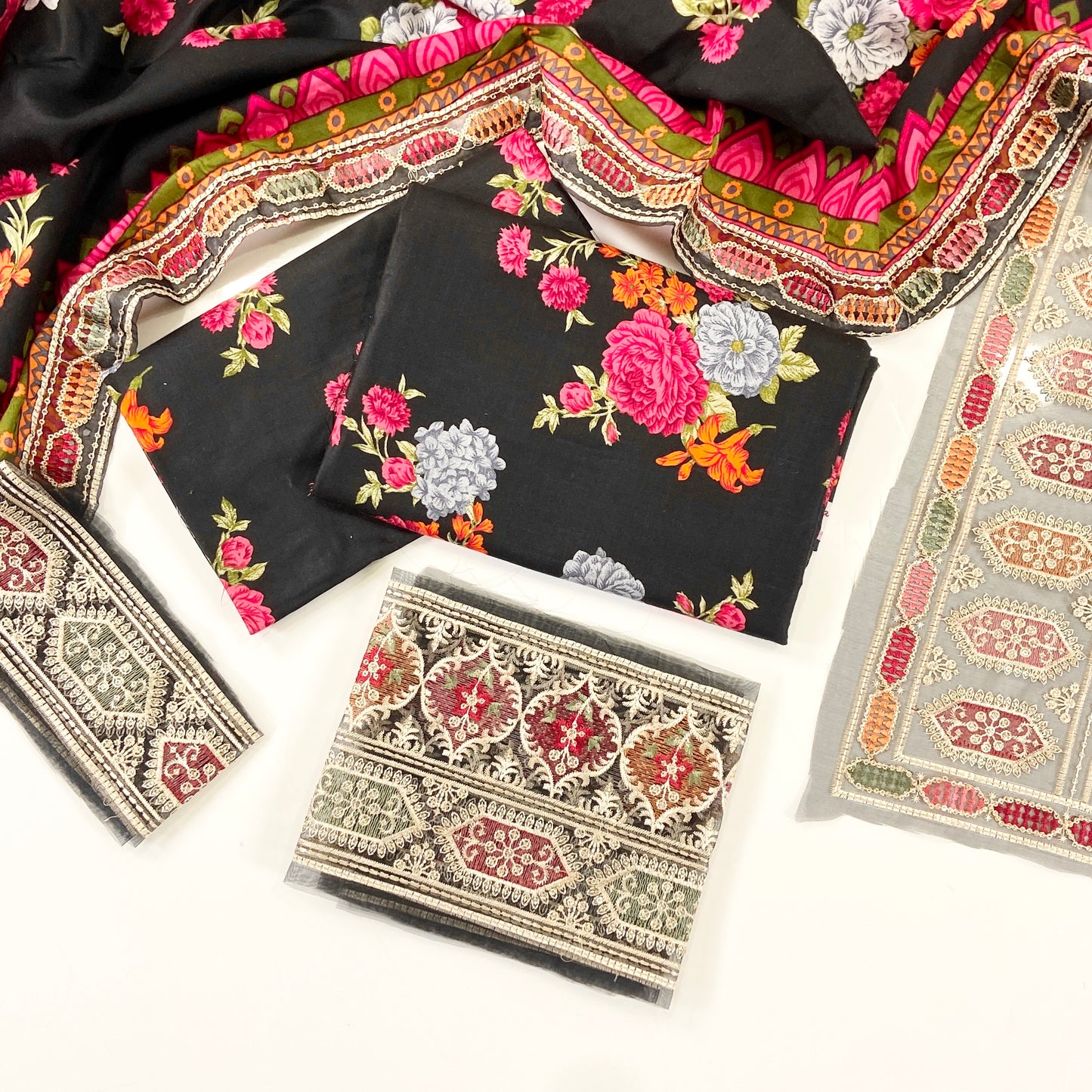Aneelas Printed Linen With Emb Patches 3PC