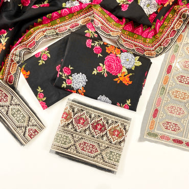 Aneelas Printed Linen With Emb Patches 3PC