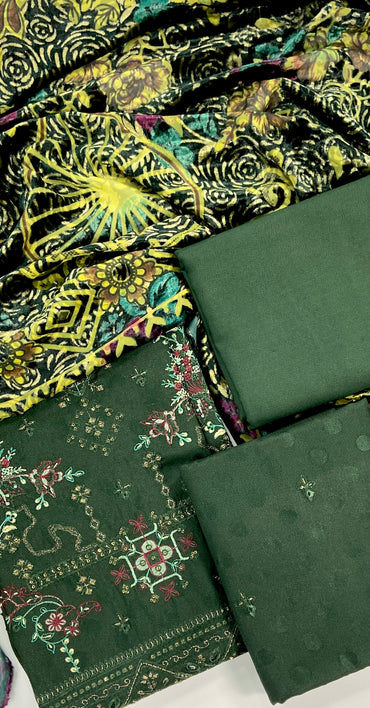 Maria B Emb Dhanak with Plachi Shawl 3PC