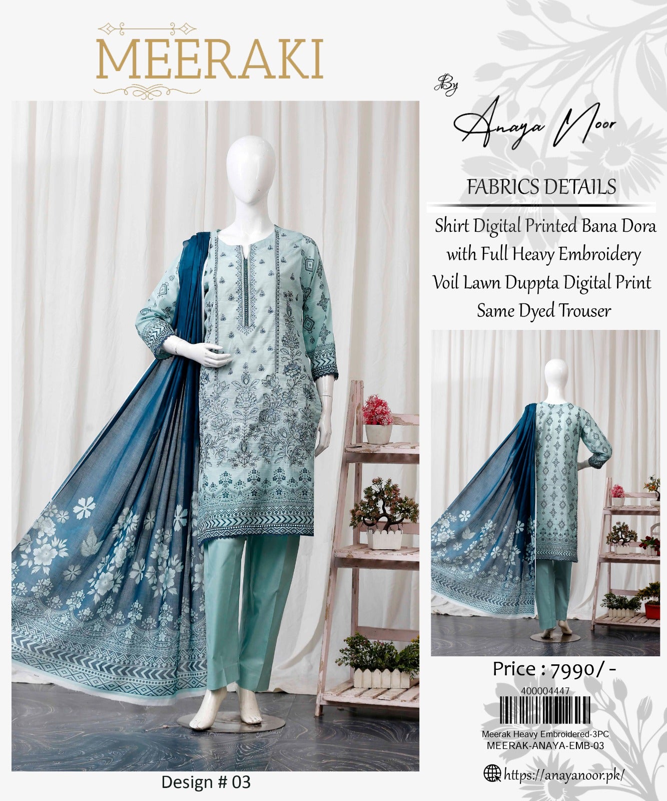Meeraki By Anaya Noor Heavy Embroidered 3-PC