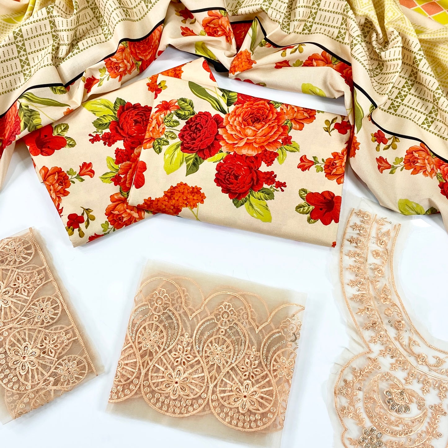 Baroque Printed Linen With Emb Patches 3PC