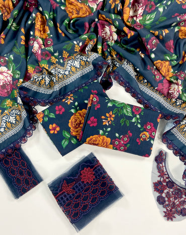 Baroque Printed Slub Khaddar With Emb Patches 3PC