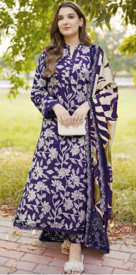 Aneelas Embroiderd & Digital Printed Lawn 3PC