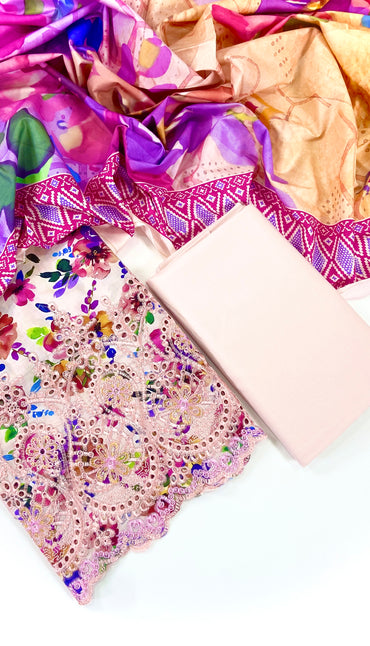 Ethnic Chickenkari Daman Linen 3PC