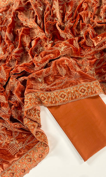 Maria B Linen with Emb Velvet Shawl 3PC