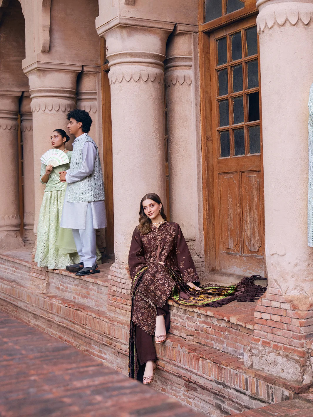 Amelia By Mahnur Luxury Embroidered Corduroy With Palachi Shawl 3PC