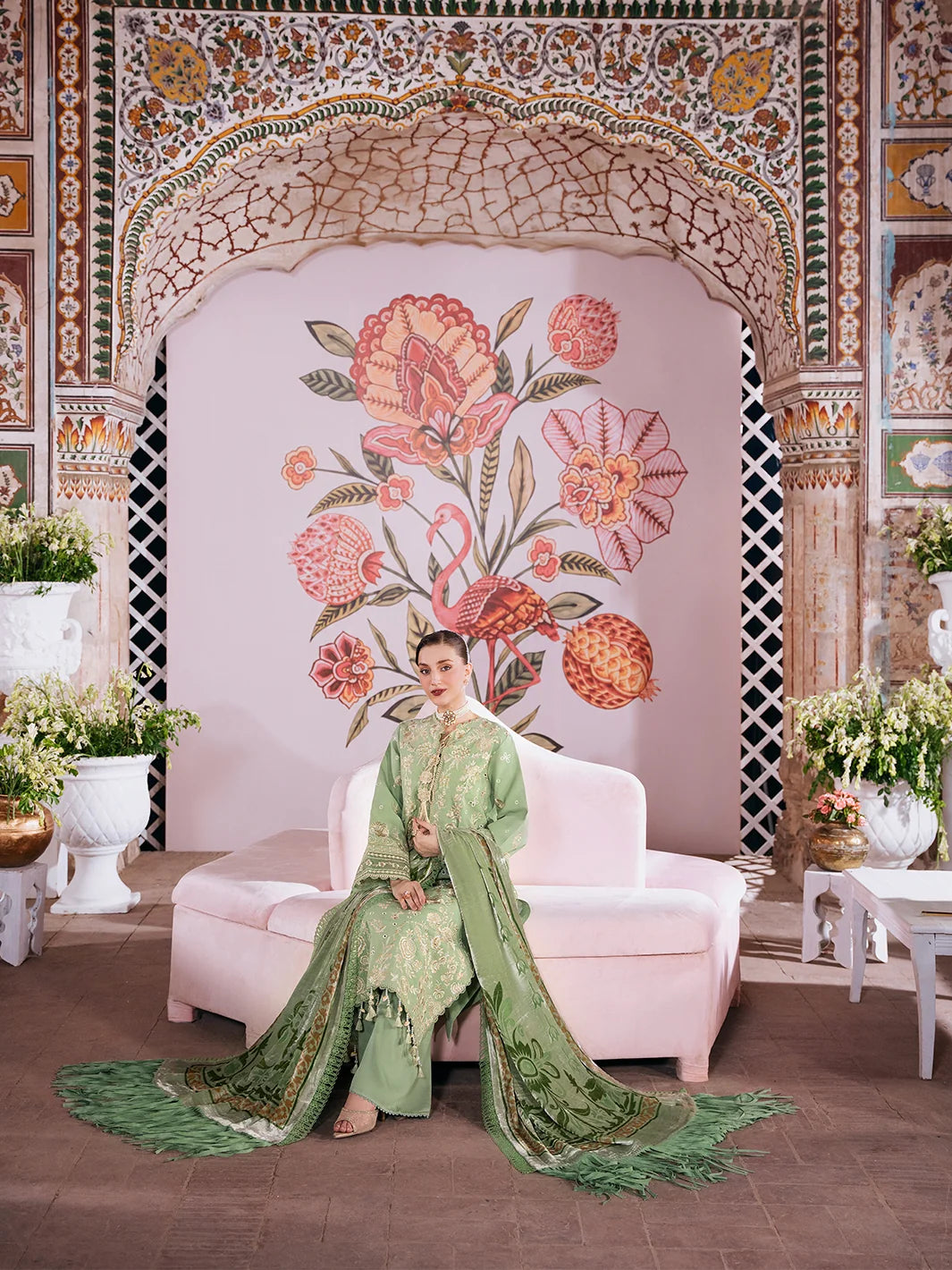 Amelia By Mahnur Luxury Embroidered Corduroy With Palachi Shawl 3PC