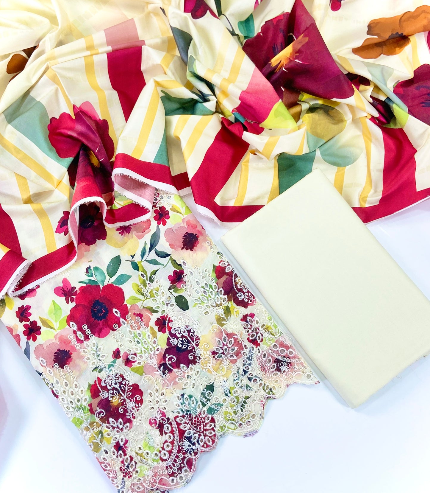 Ethnic Chickenkari Daman Linen 3PC