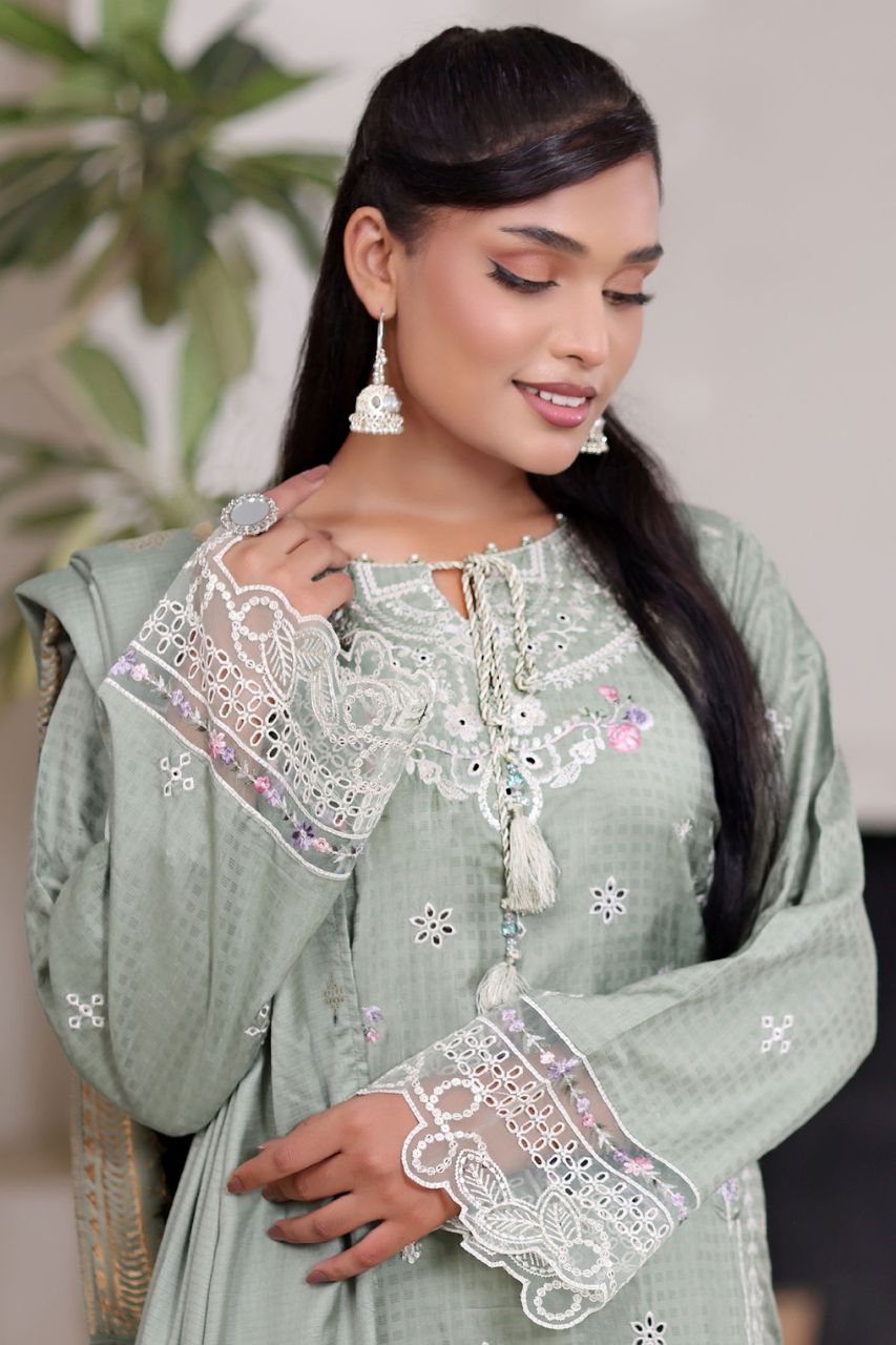 Poshna By Dressline Luxury Emb Jaquard Check Viscose 3PC