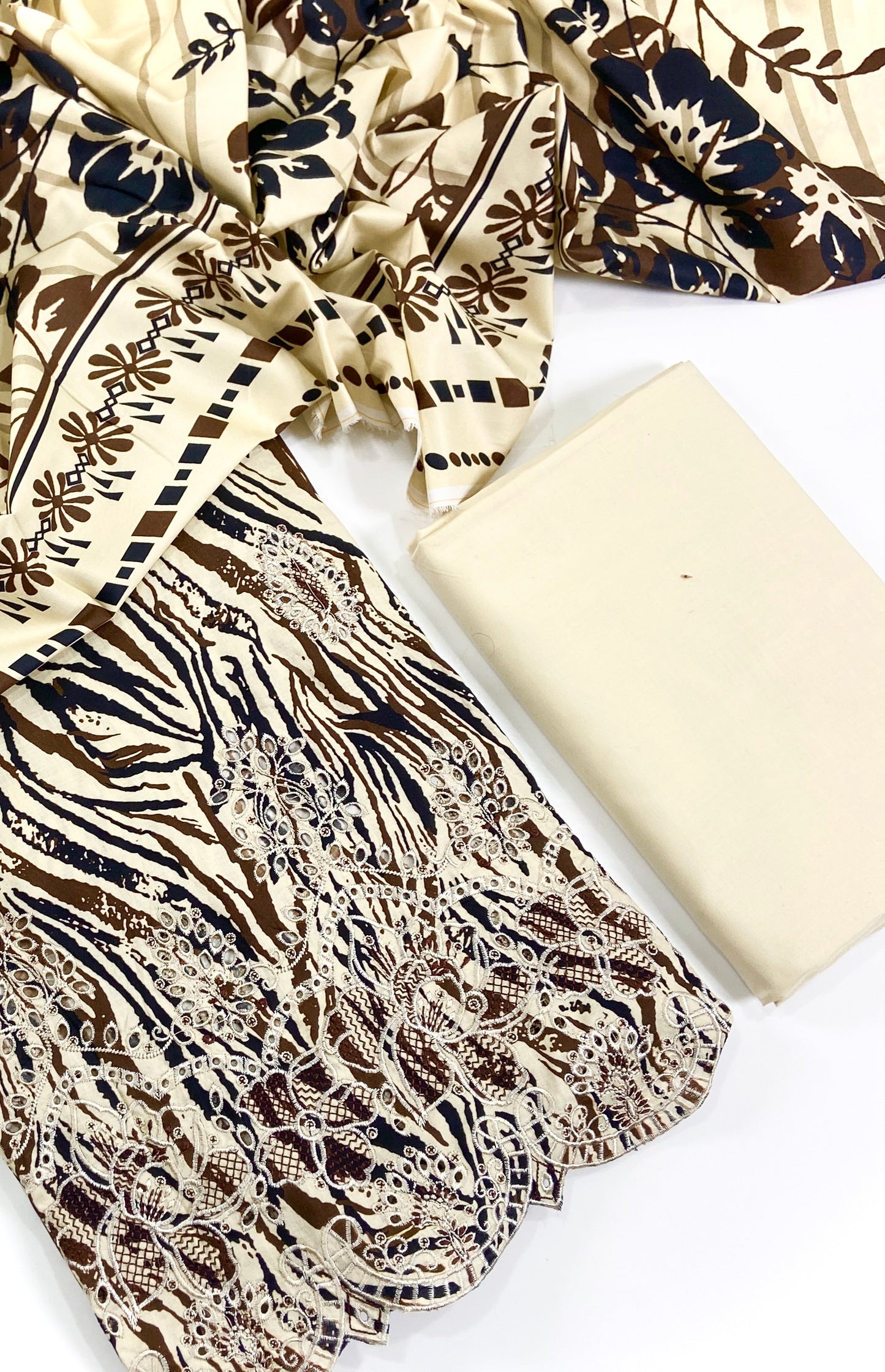 Ethnic Chickenkari Daman Linen 3PC