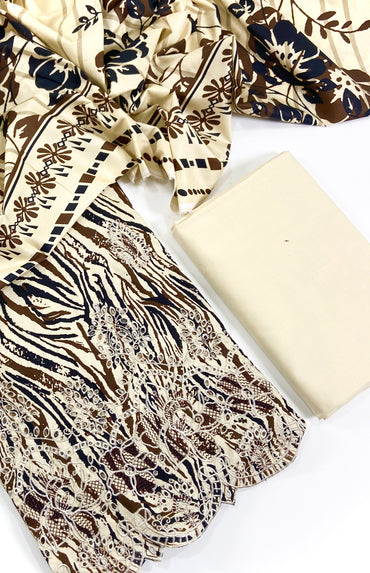 Ethnic Chickenkari Daman Linen 3PC