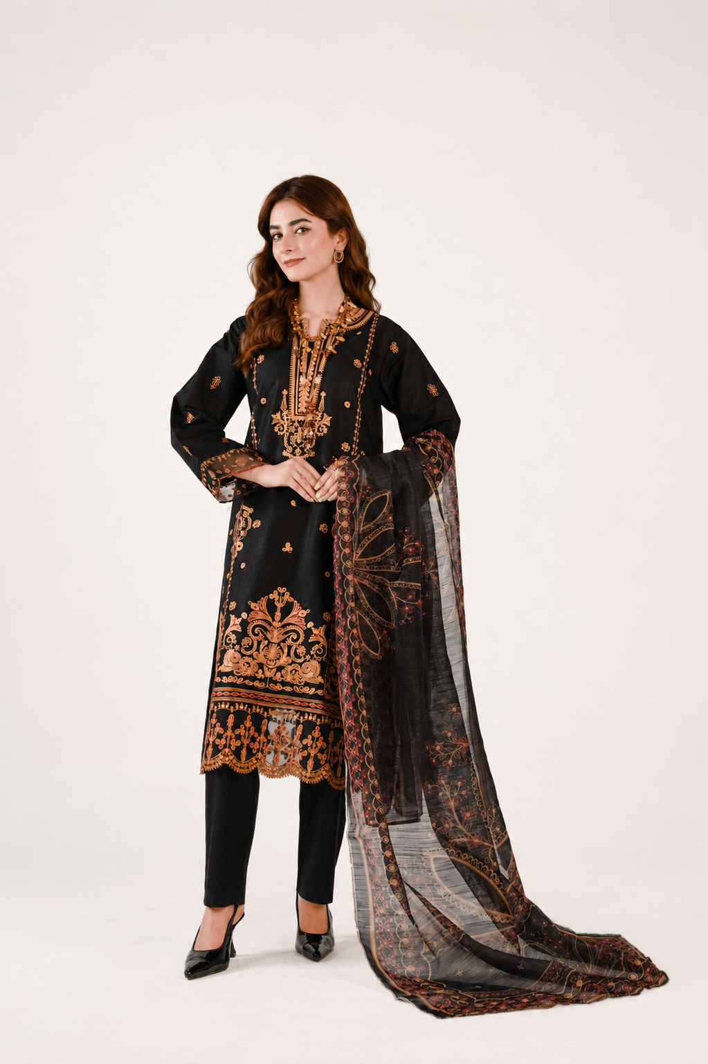Anaya Noor Fancy Jacquard Cotton Emb 3PC