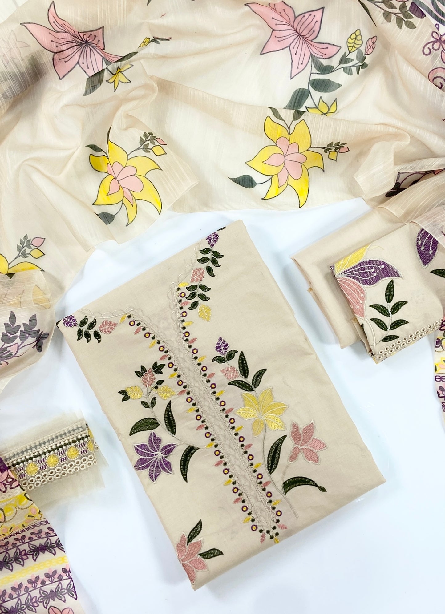 Aneelas Full Embroidered Lawn With Emb Paches 3PC