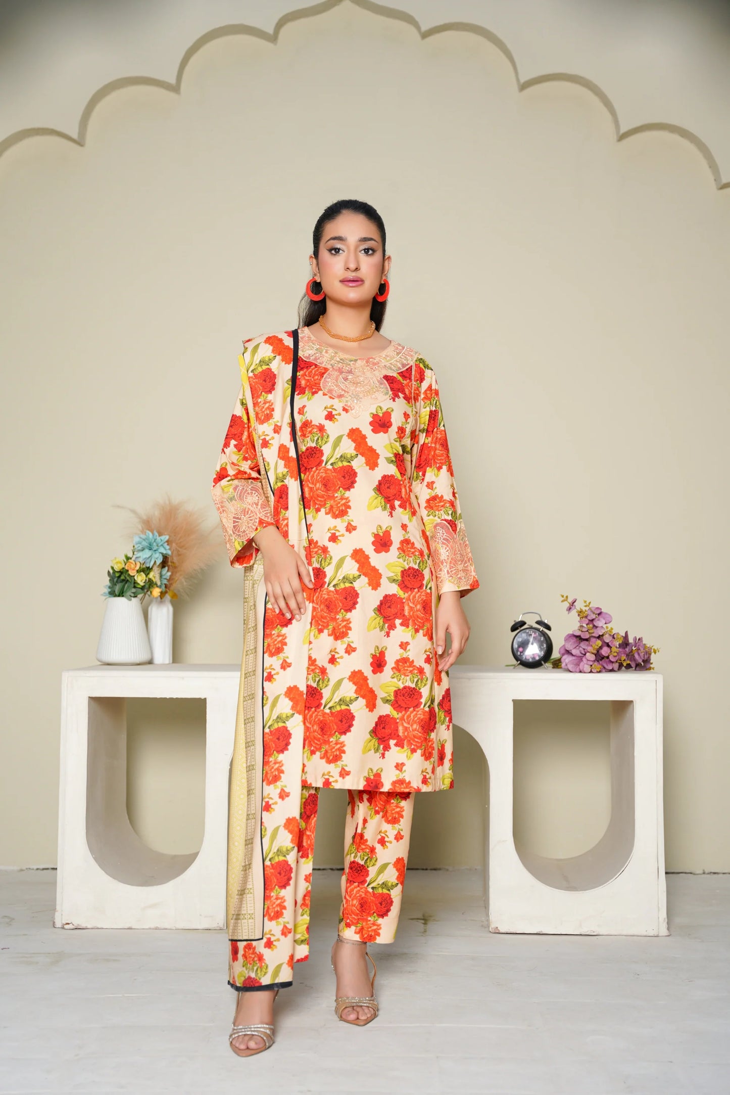 Baroque Printed Linen With Emb Patches 3PC