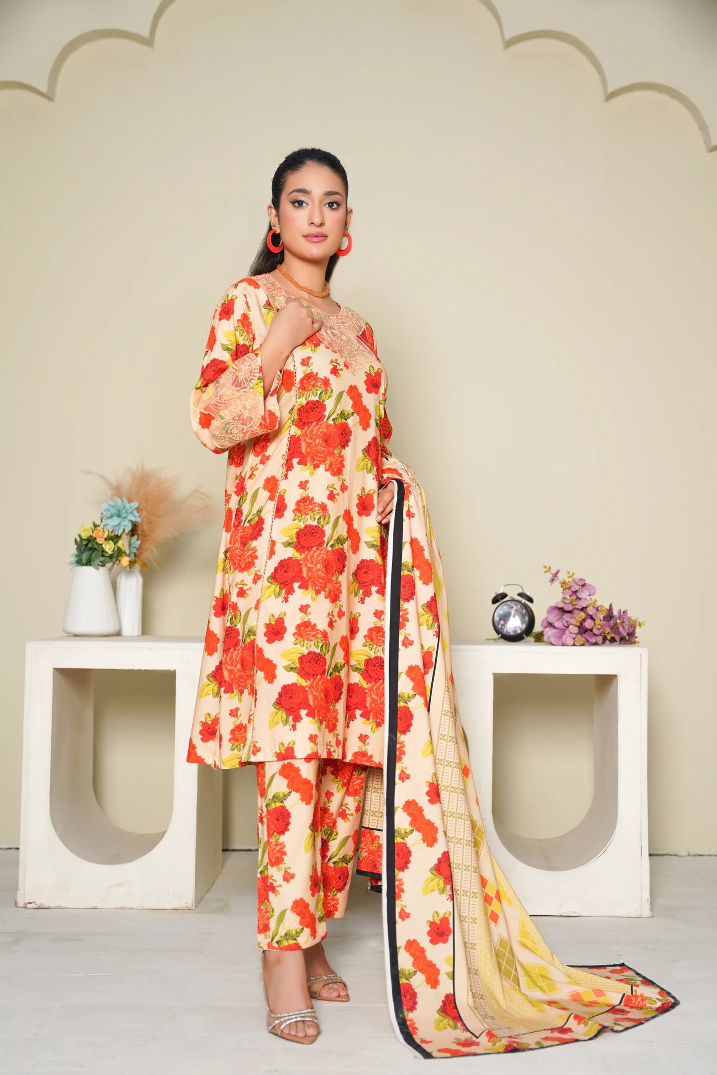 Baroque Printed Linen With Emb Patches 3PC