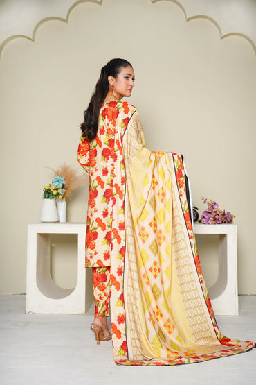 Baroque Printed Linen With Emb Patches 3PC