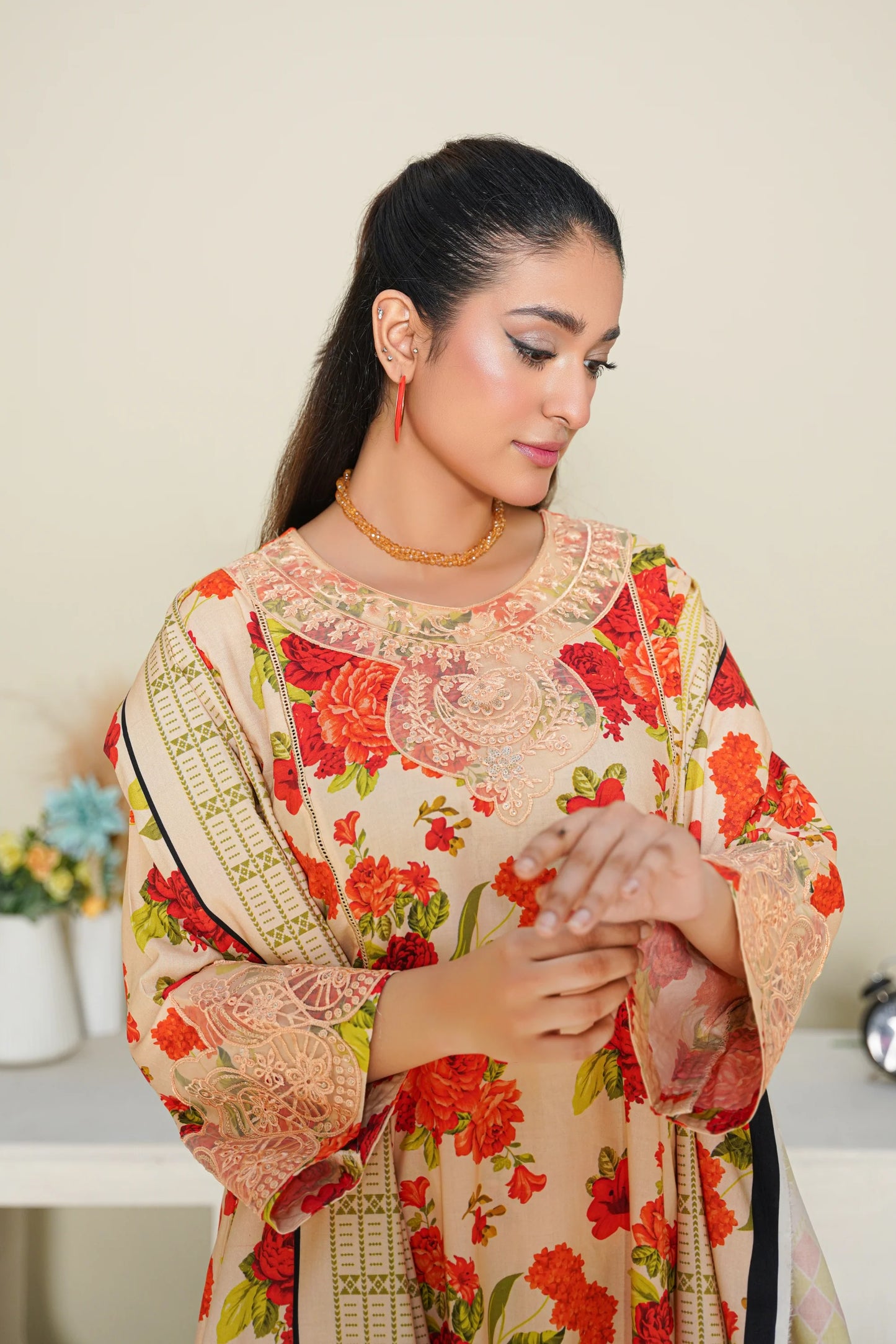 Baroque Printed Linen With Emb Patches 3PC