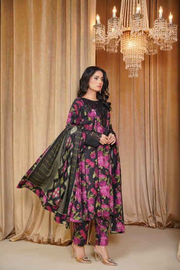 Baroque Printed Linen With Emb Patches 3PC