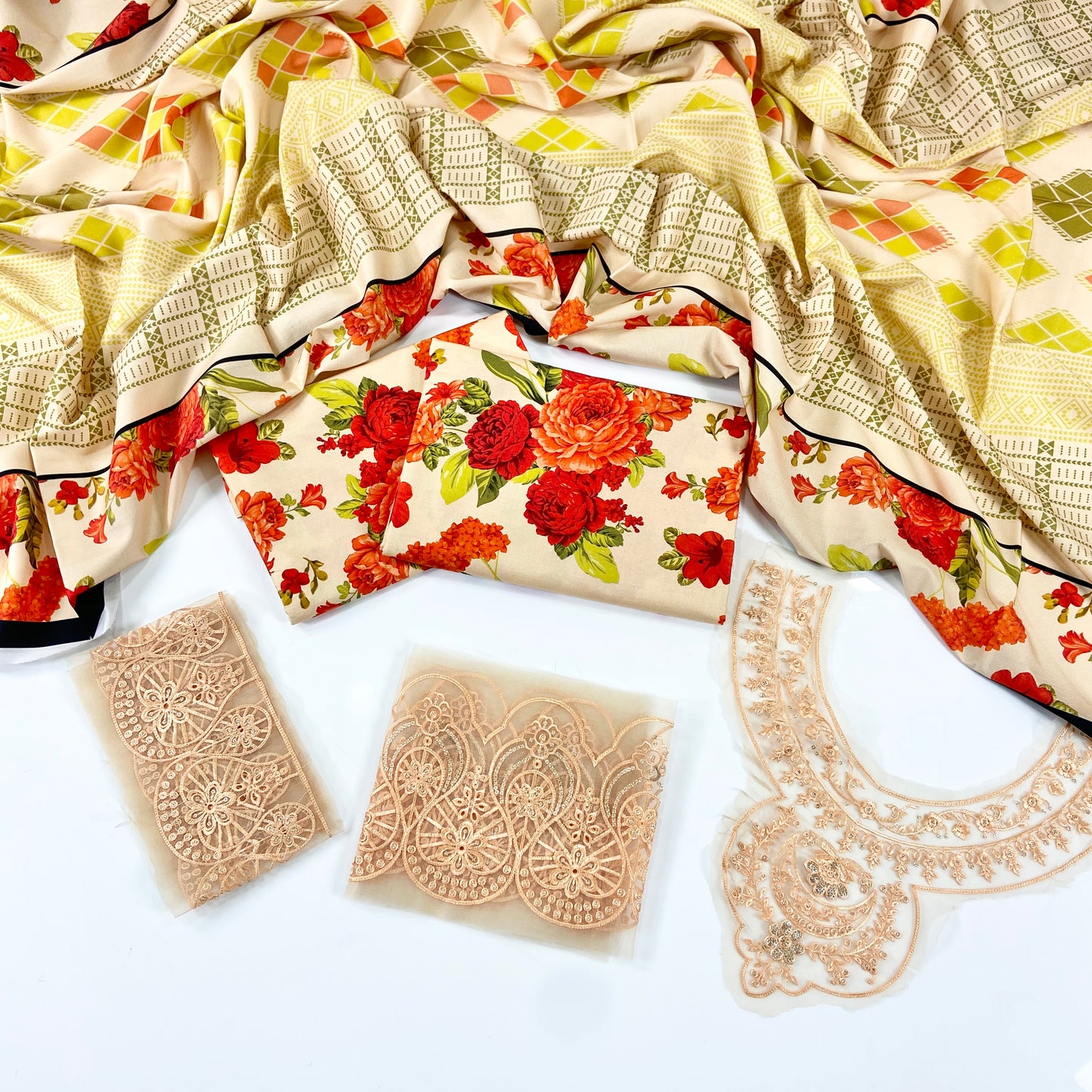 Baroque Printed Linen With Emb Patches 3PC