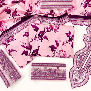 Aneelas Printed Linen With Emb Patches 3PC