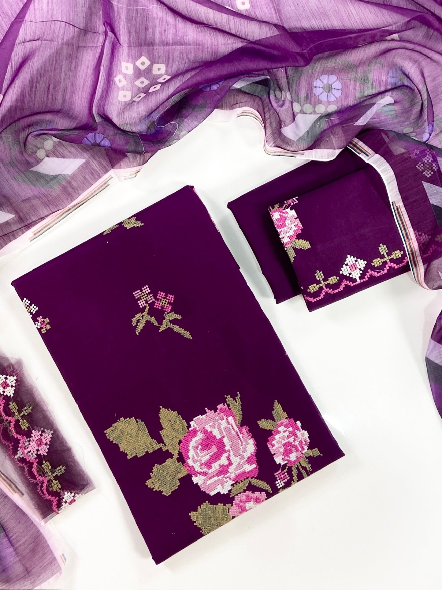Batik Plain Embroidered Lawn 3PC