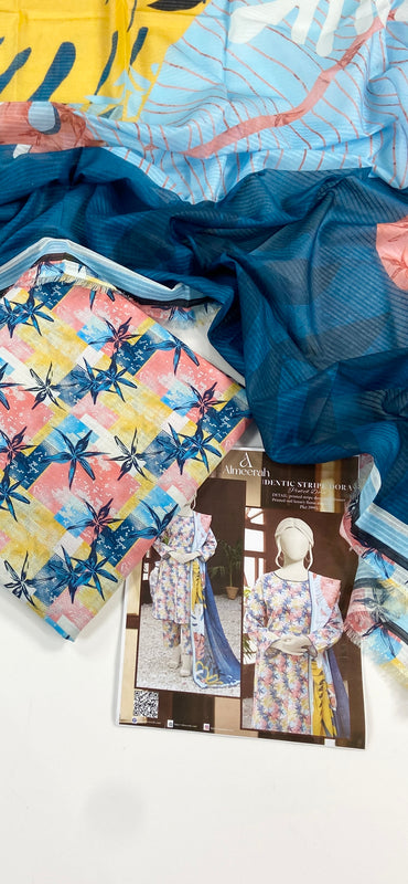 Almeerah Digital Printed Stripe Dora 3PC