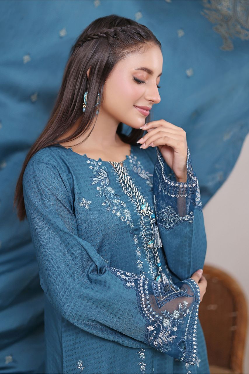 Poshna By Dressline Luxury Emb Jaquard Check Viscose 3PC