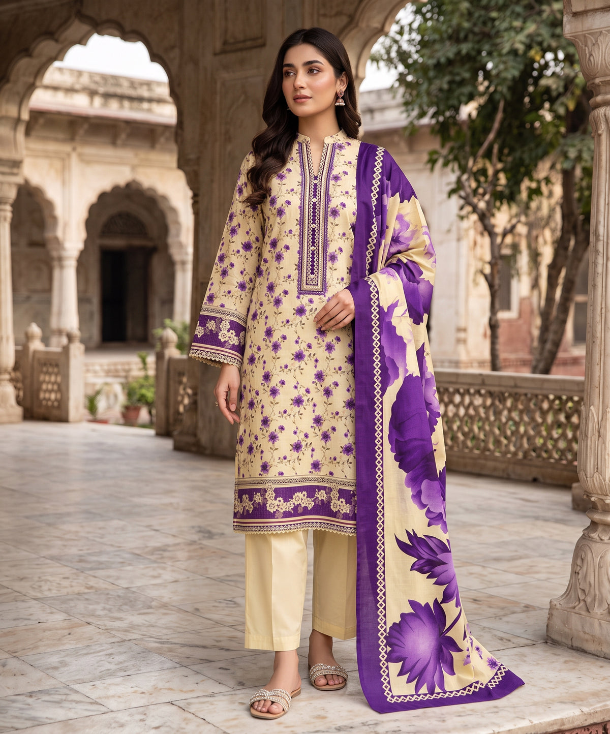 Regalia Premium Printed Stitched Khaddar With Plain Trouser 3PC