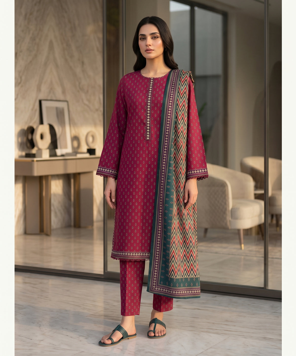 Bin Saeed Digital Printed Khaddar Stitched 3PC
