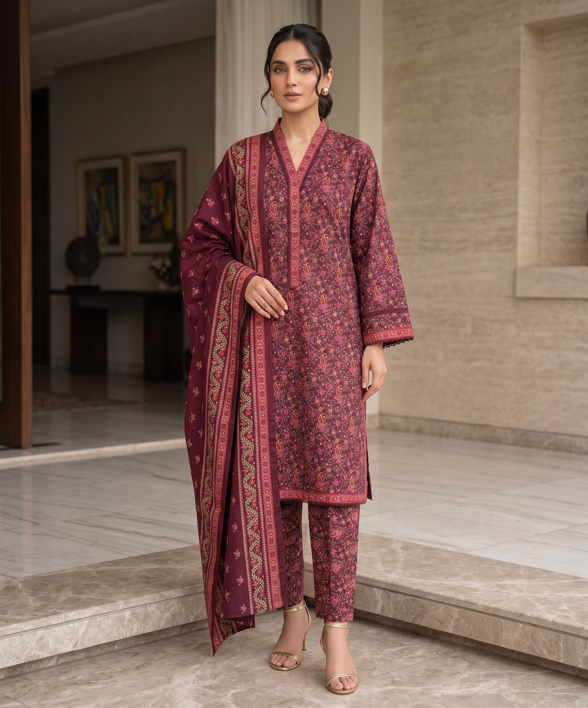 Bin Saeed Digital Printed Khaddar Stitched 3PC
