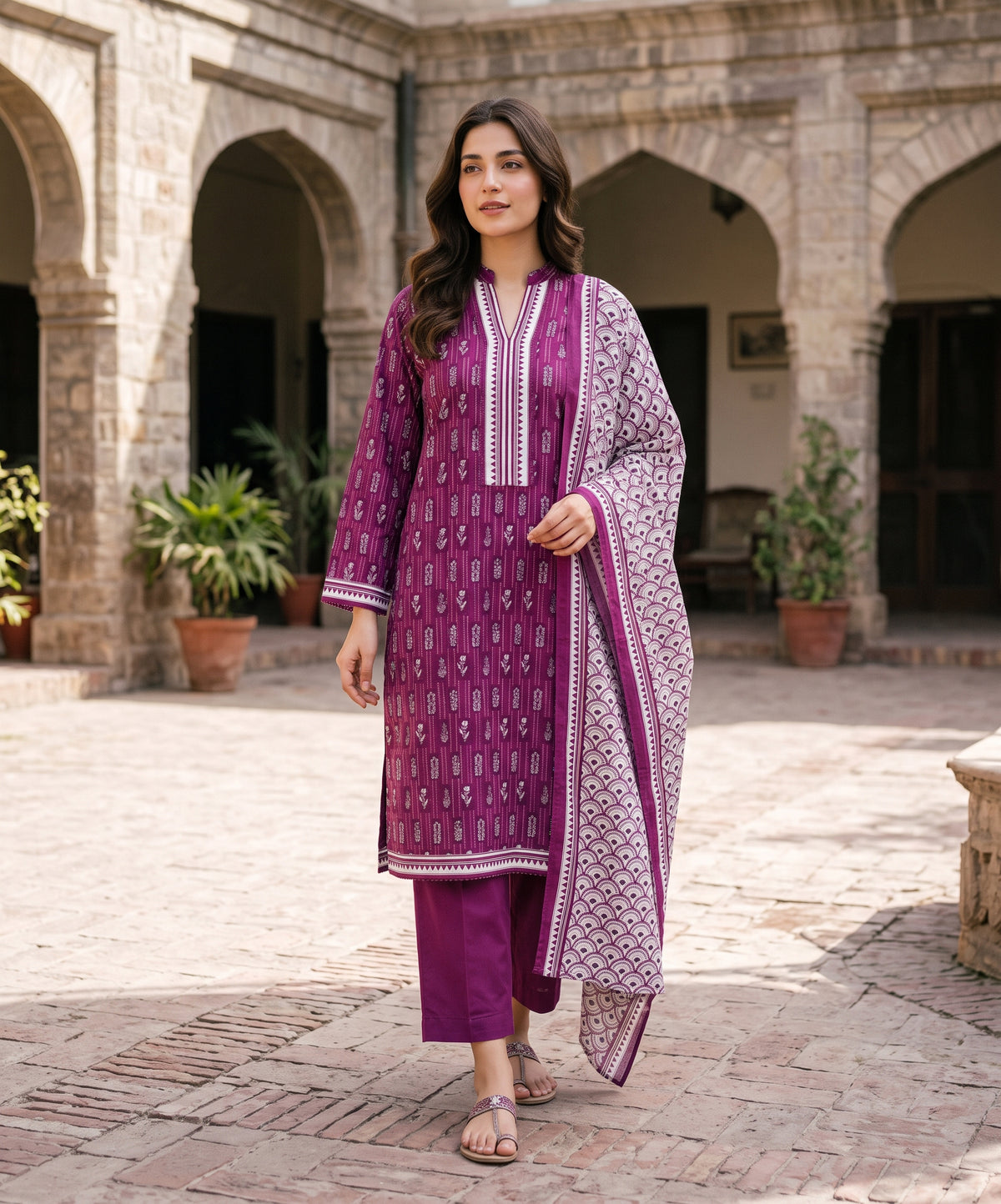 Regalia Premium Printed Stitched Khaddar With Plain Trouser 3PC