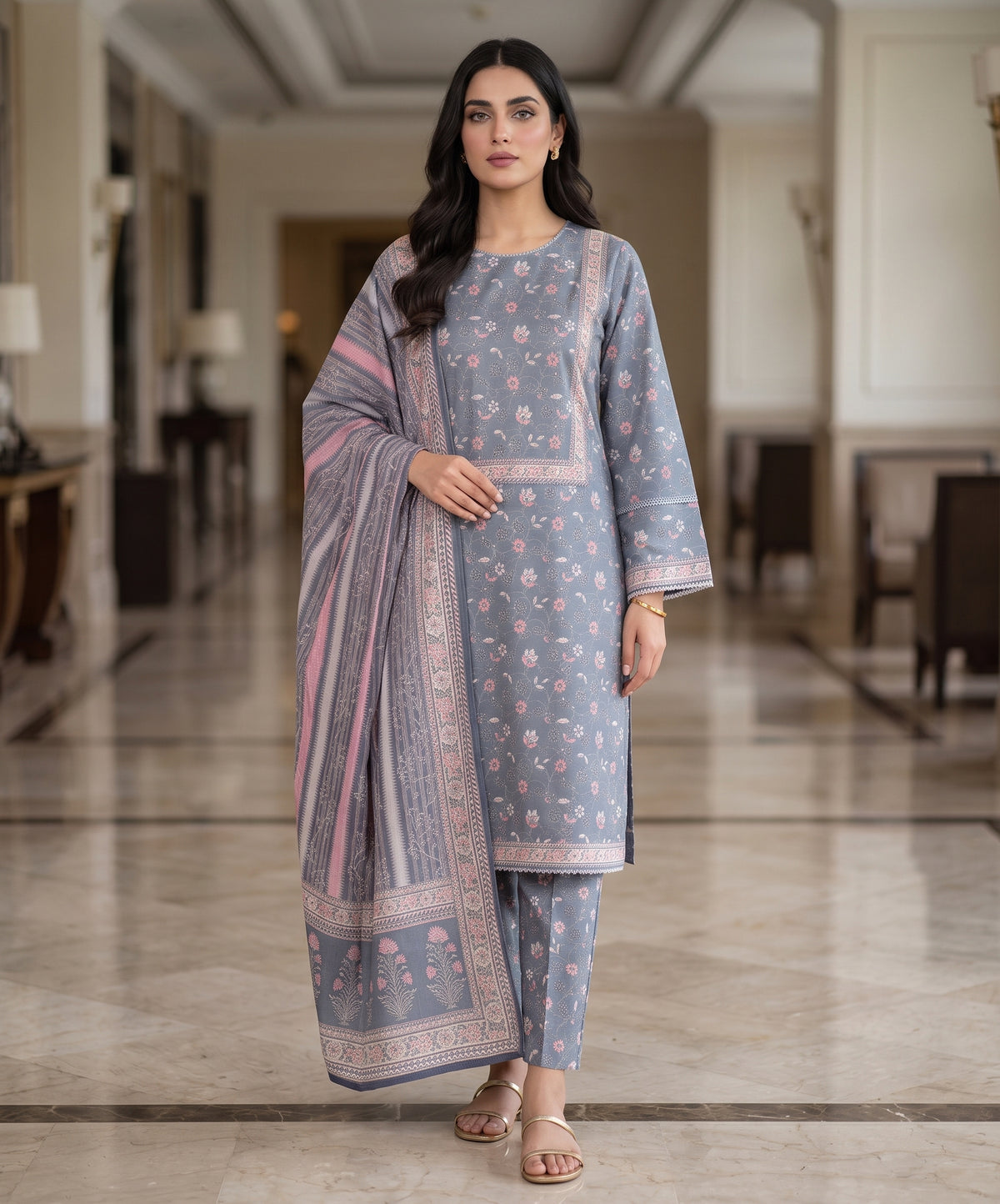 Bin Saeed Digital Printed Khaddar Stitched 3PC
