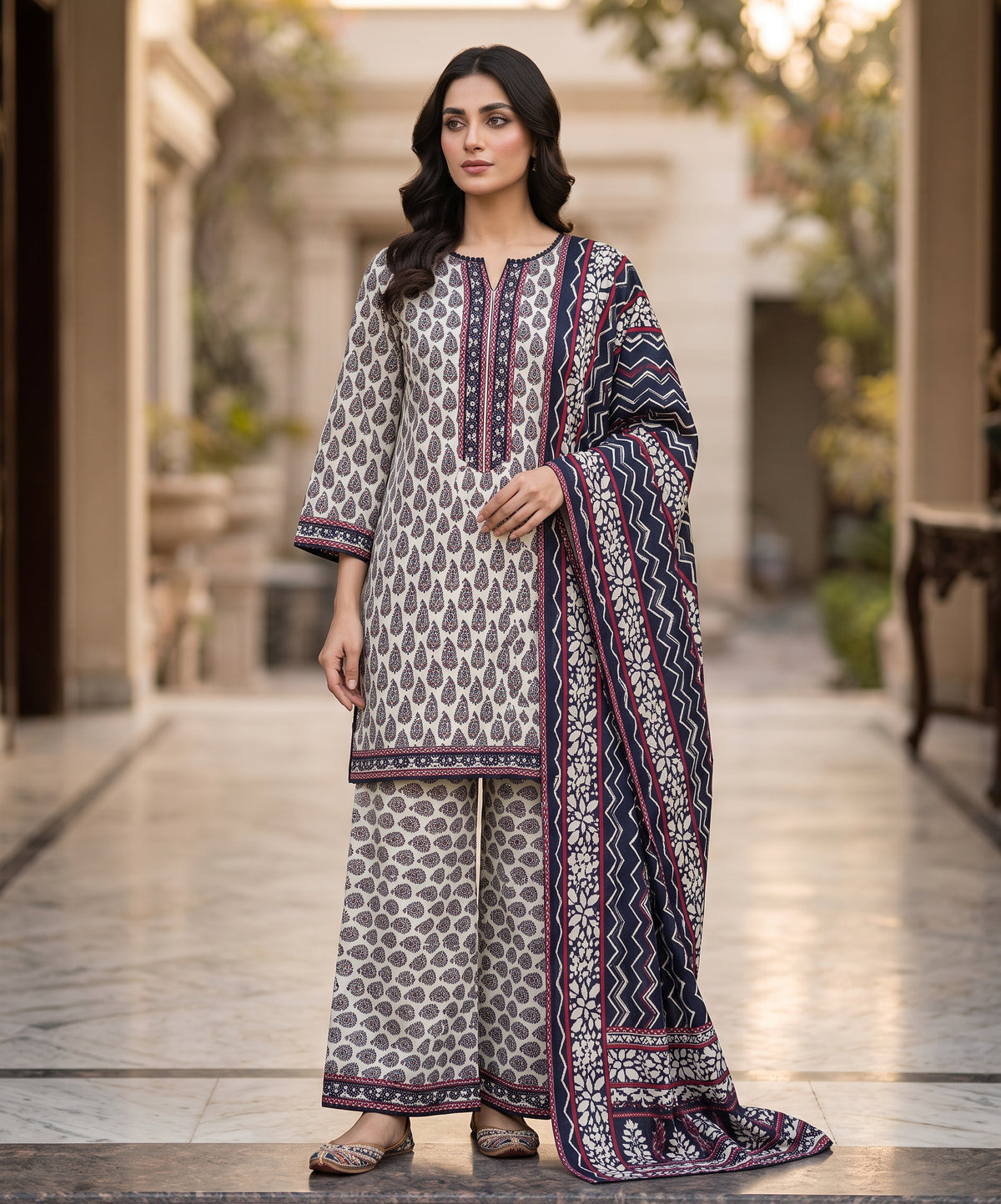Regalia Premium Printed Stitched Khaddar With Printed Trouser 3PC
