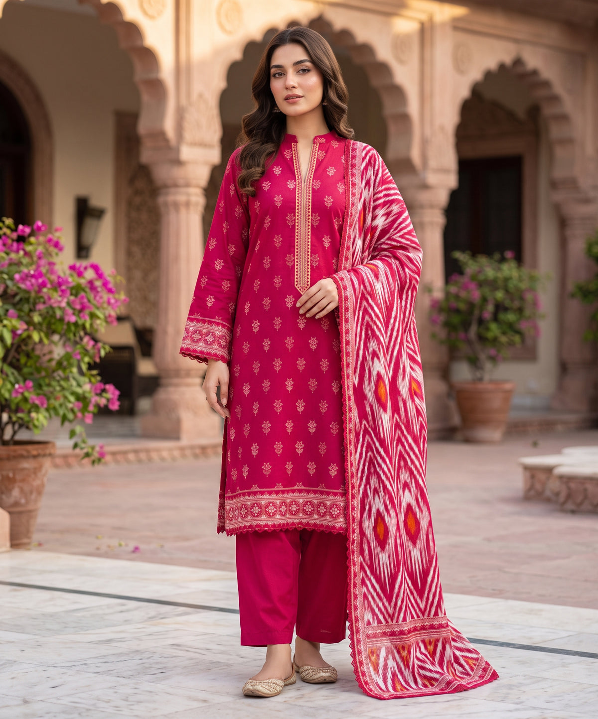 Regalia Premium Printed Stitched Khaddar With Plain Trouser 3PC