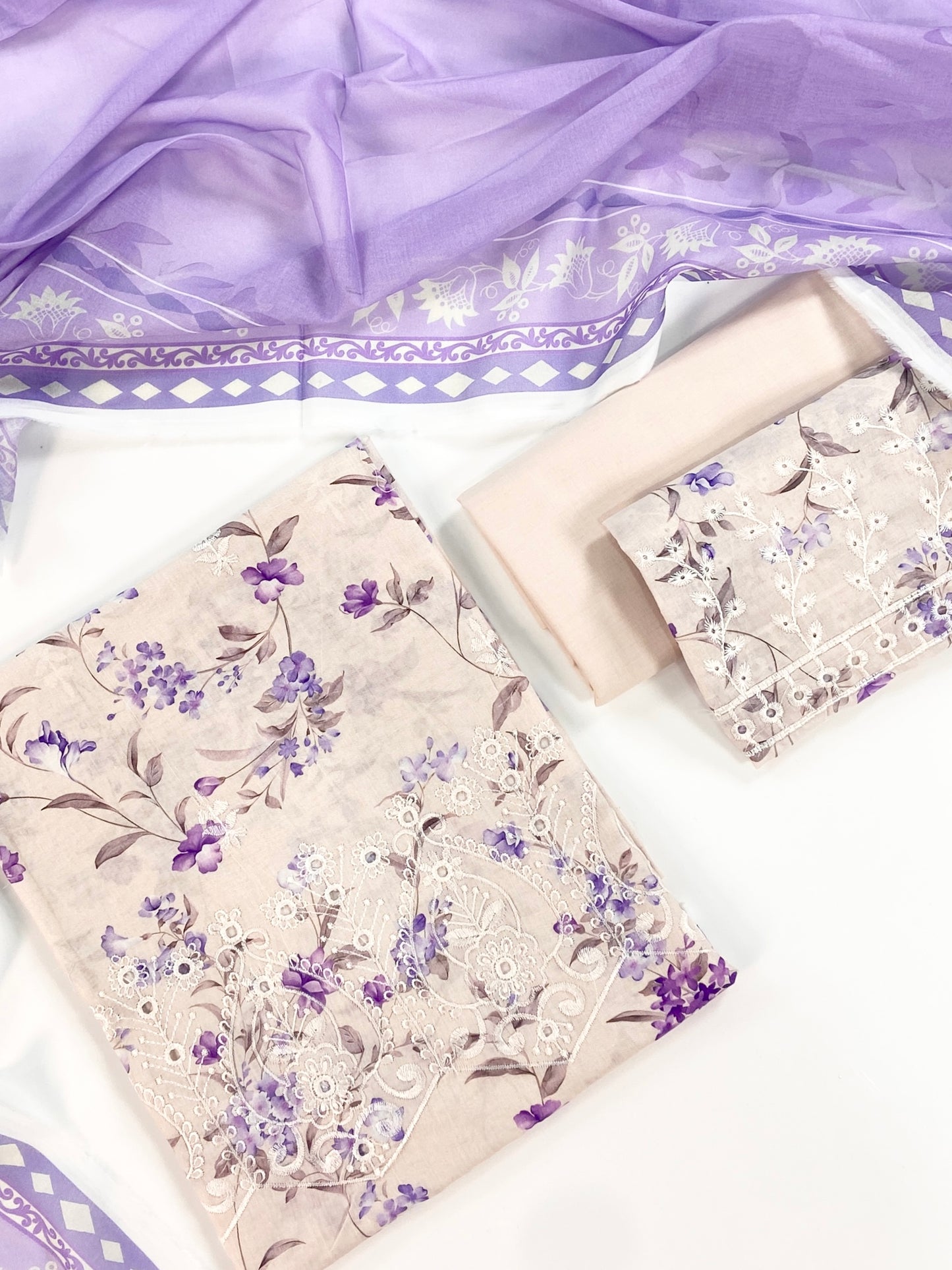 Shanaya Digital Print Chickenkari Lawn With Voil Lawn Dupatta 3PC