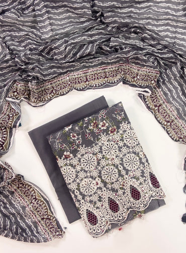 Zesh Airjet Printed Embroidered Lawn With Boring Work 3PC