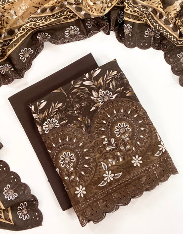 Almeerah By Anaya Noor Digital and Emb Lawn Laserkari Cutwork daman 3PC