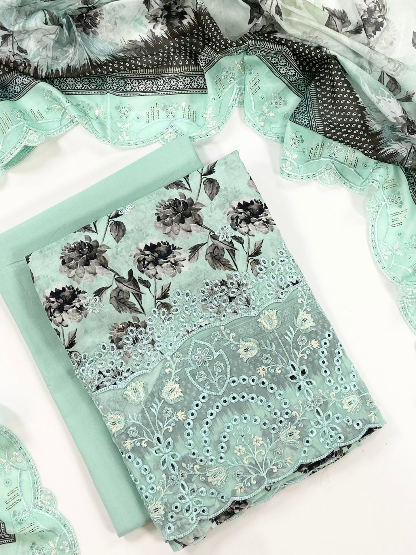 Almeerah By Anaya Noor Digital and Emb Lawn Laserkari Cutwork daman 3PC