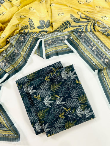 Flows By Almeerah Premium Printed Stripe Lawn 3PC