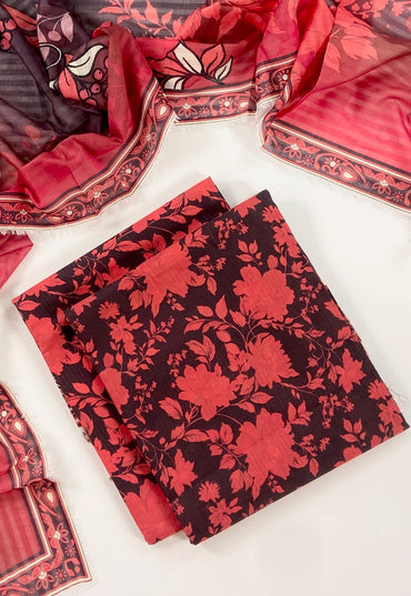 Petals & Paisley By Almeerah Premium Printed Stripe Lawn 3PC