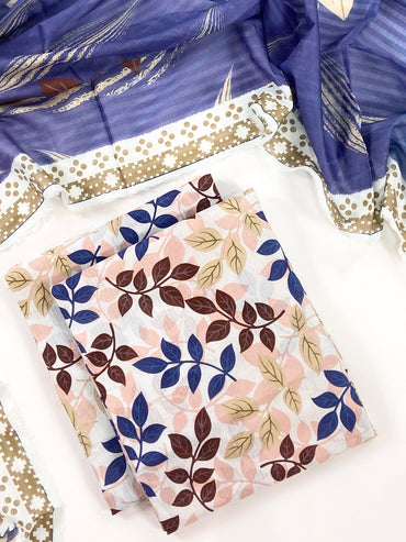 Petals & Paisley By Almeerah Premium Printed Stripe Lawn 3PC