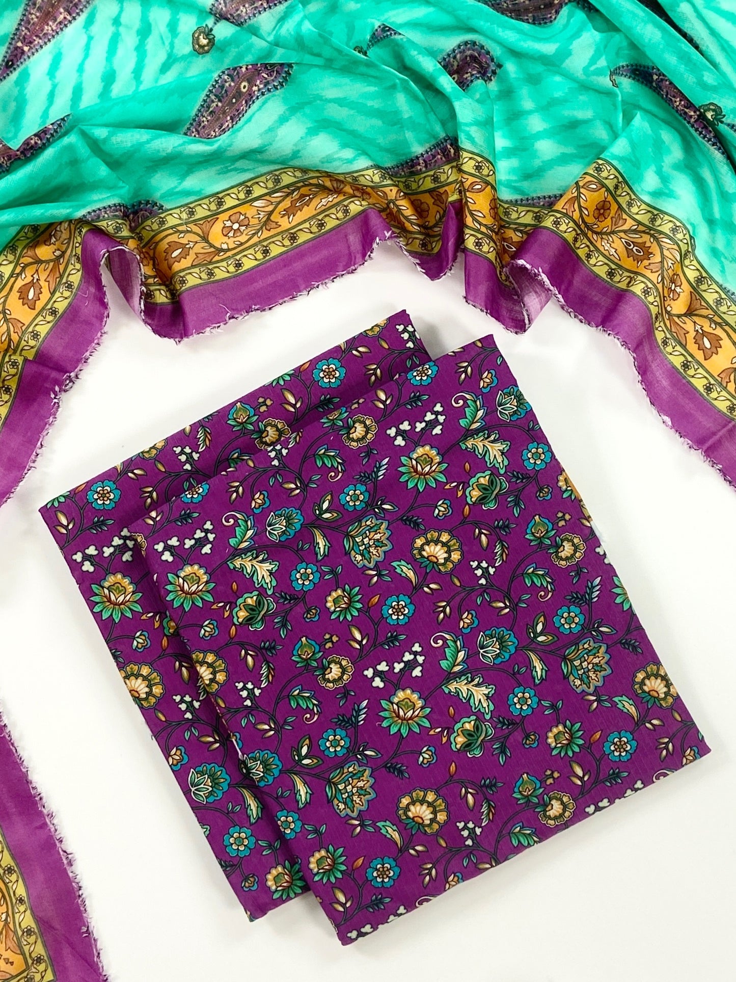 Petals & Paisley By Almeerah Premium Printed Stripe Lawn 3PC