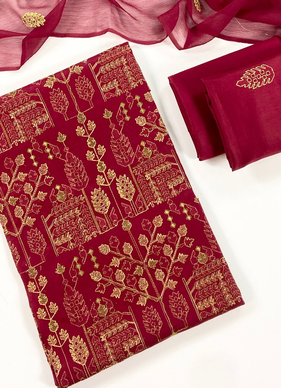 Bareeze Plain Emb Lawn With Chiffone Dupatta 3PC