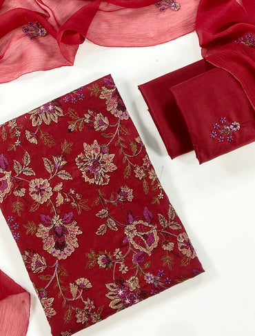 Bareeze Plain Emb Lawn With Chiffone Dupatta 3PC