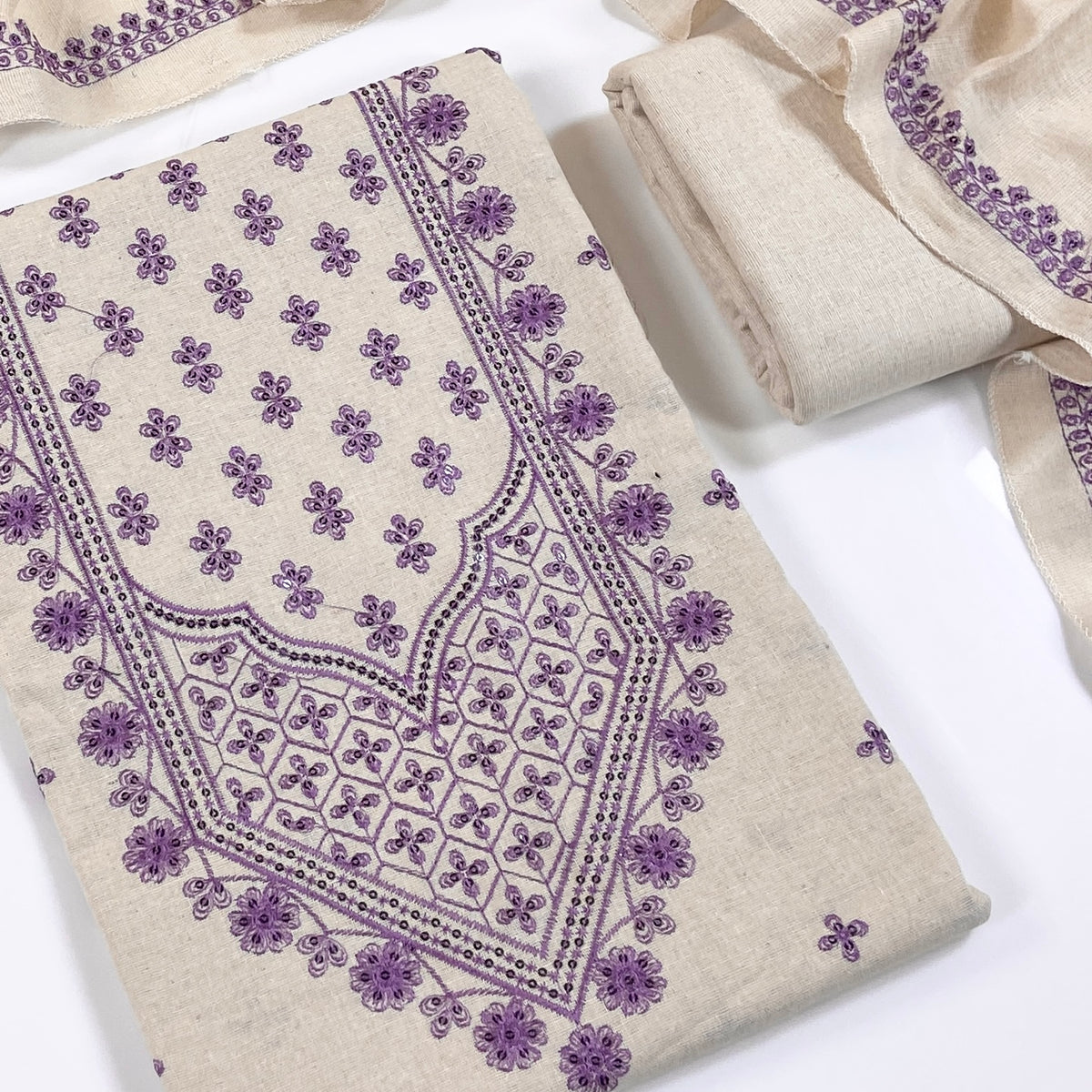 Bareeze Embroidered White Karandi 3PC