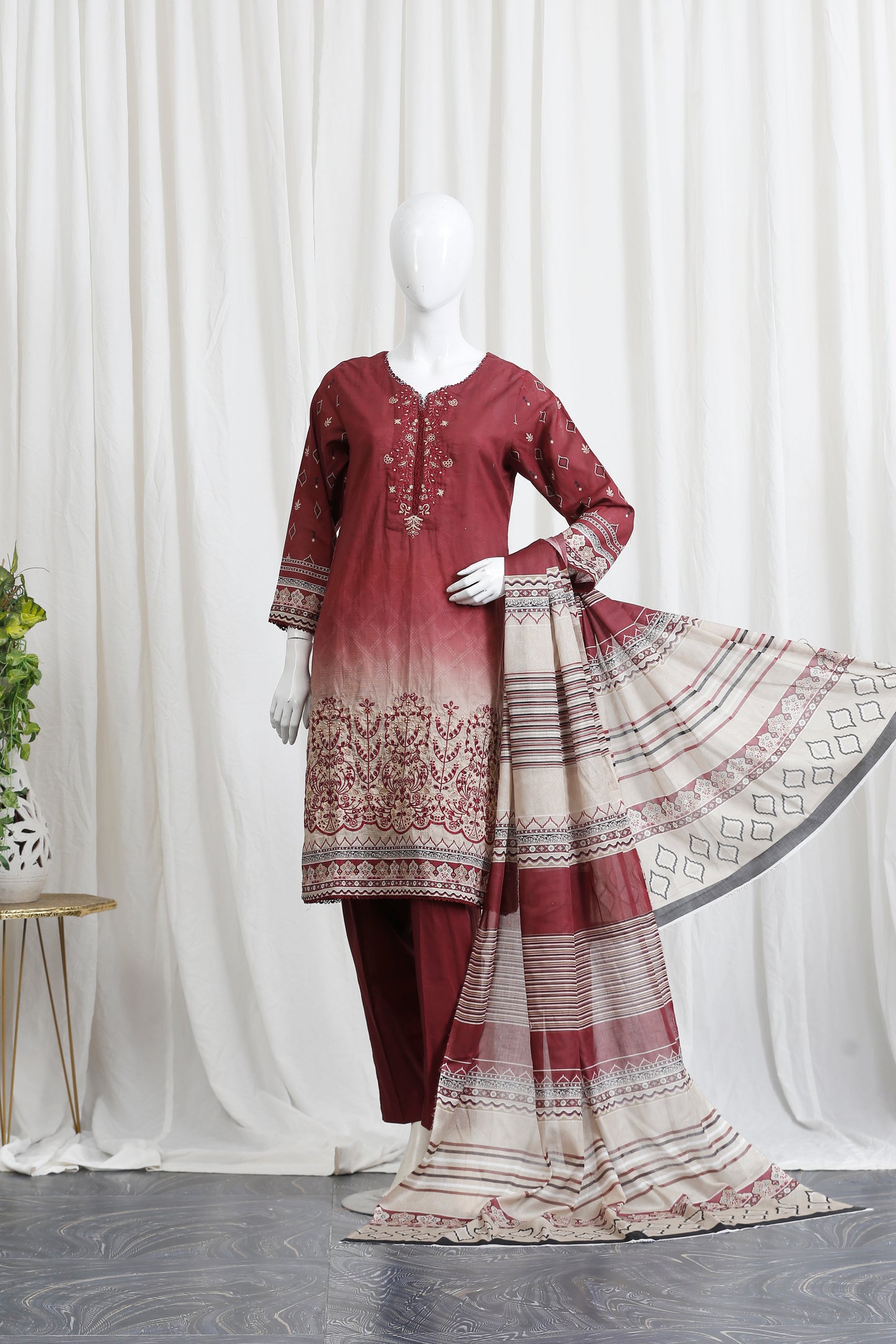 Falisha By Anaya Noor Print Emb Chickenkari 3-PC