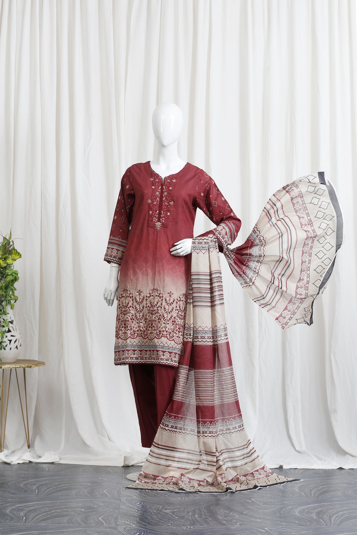 Falisha By Anaya Noor Print Emb Chickenkari 3-PC