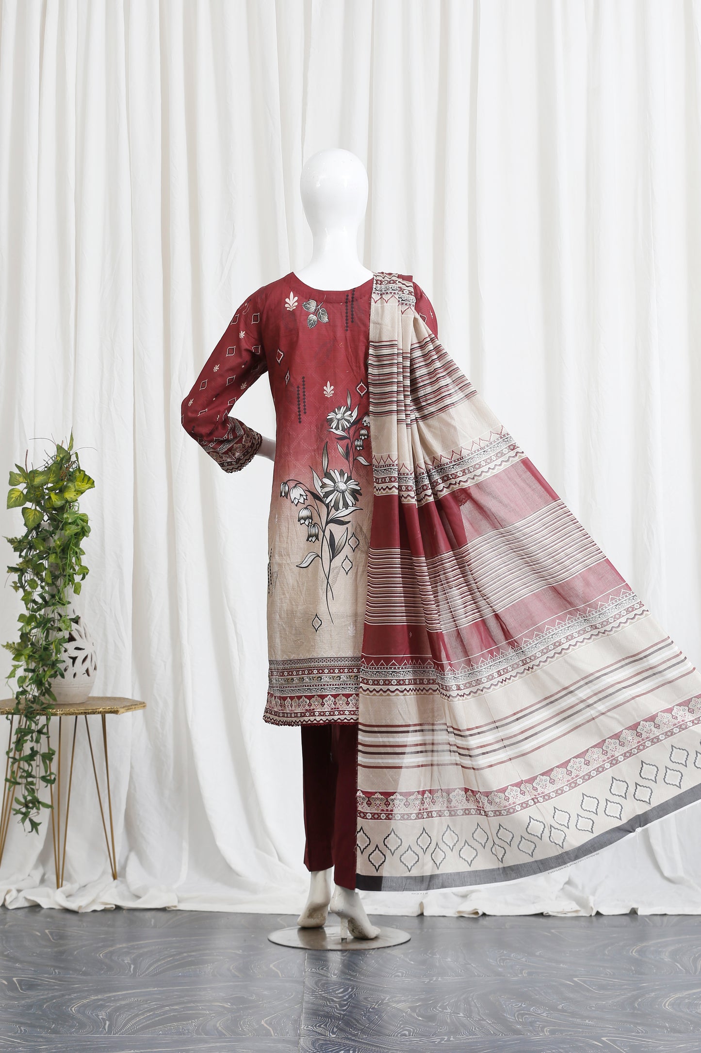 Falisha By Anaya Noor Print Emb Chickenkari 3-PC