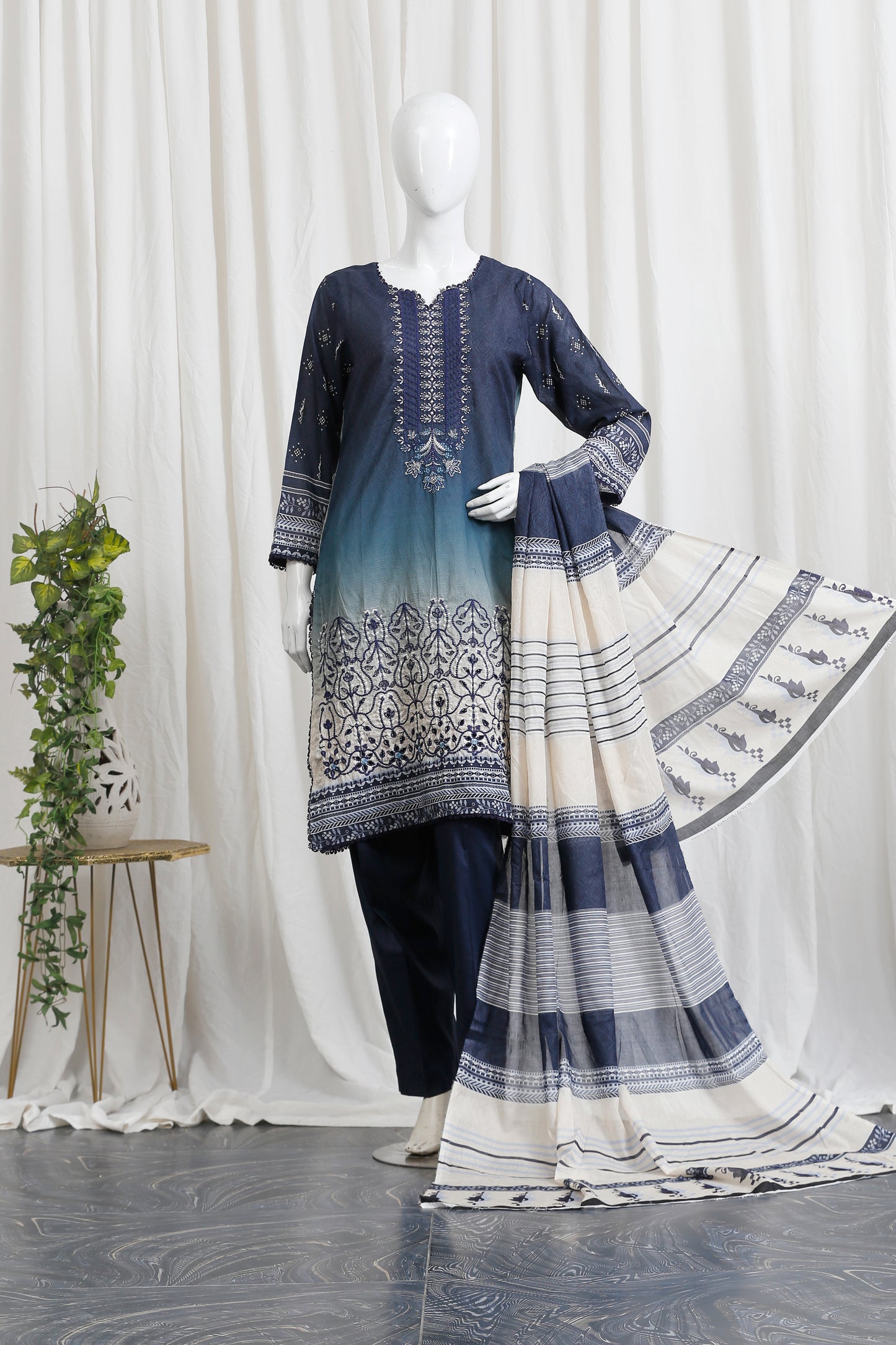 Falisha By Anaya Noor Print Emb Chickenkari 3-PC
