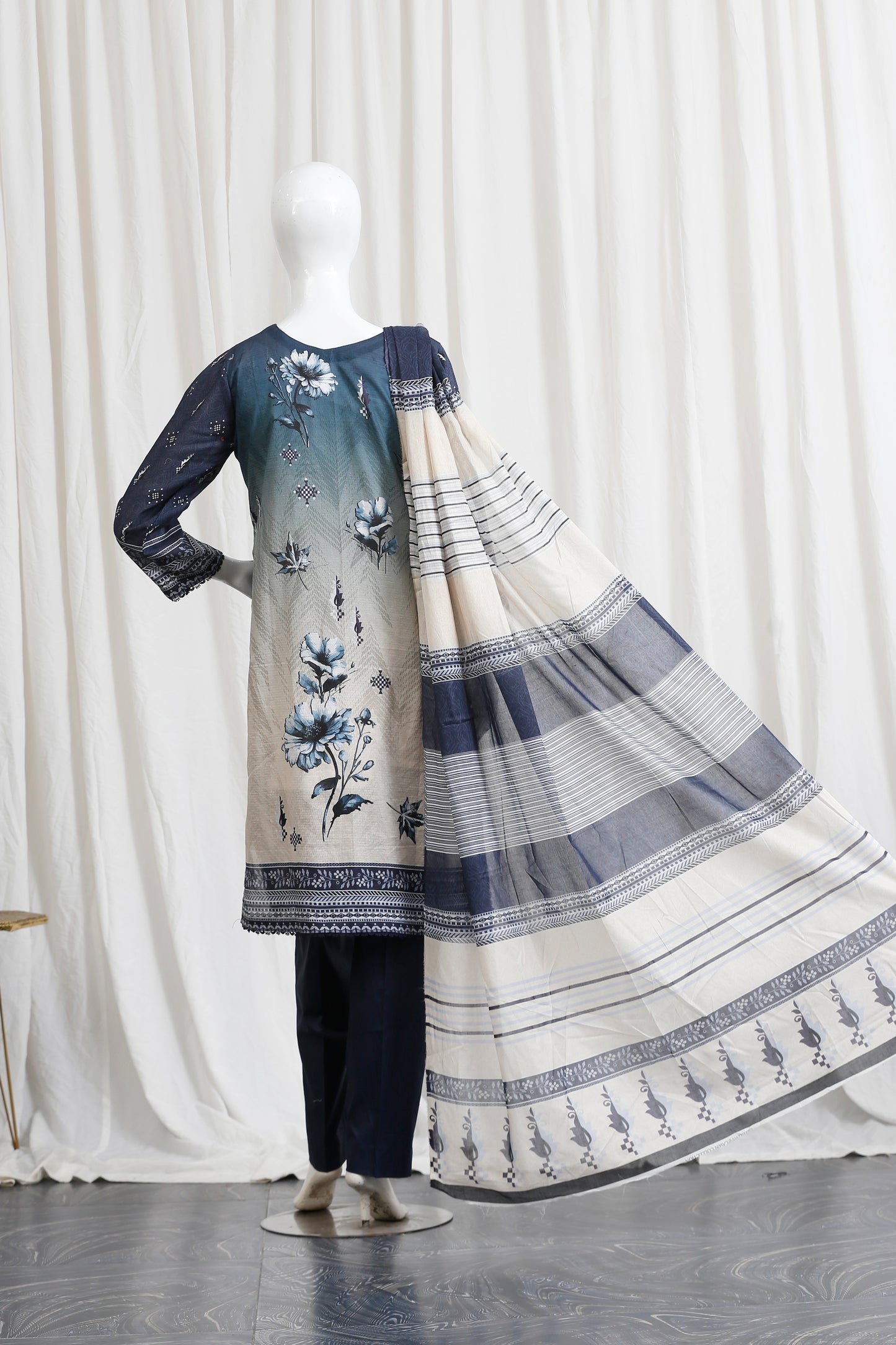 Falisha By Anaya Noor Print Emb Chickenkari 3-PC